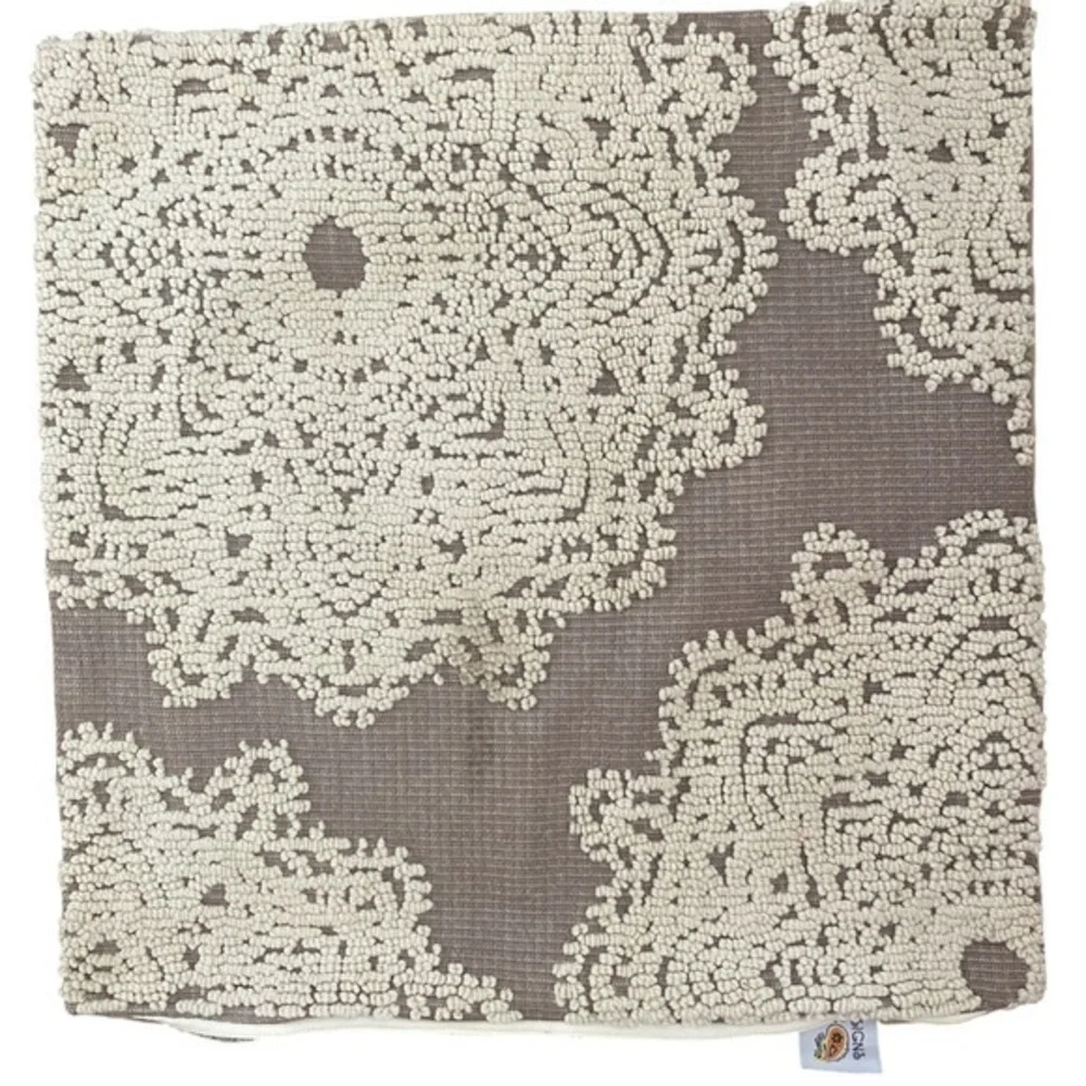Devi Designs Boho Pillow Cover -19x19 cream, tan embroidered medallion